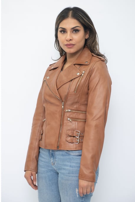 Womens Leather Vintage Brando Biker Jacket-Orlando