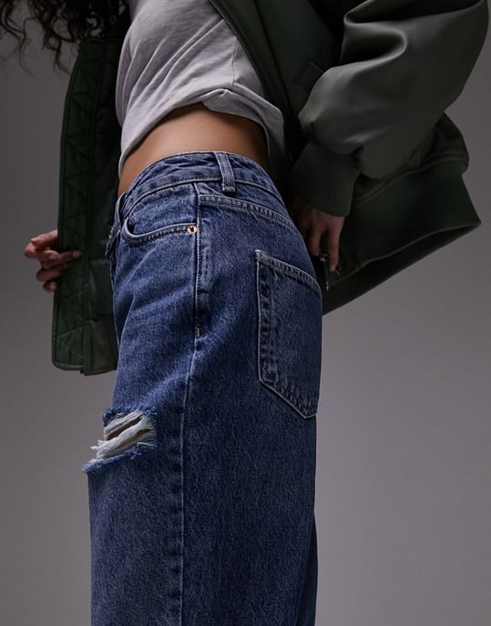 Topshop super rip mom jeans in mid blue