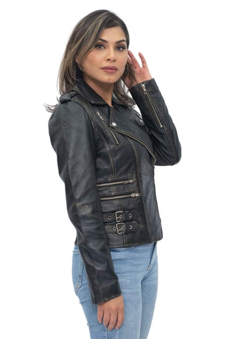 Womens Leather Vintage Brando Biker Jacket-Orlando
