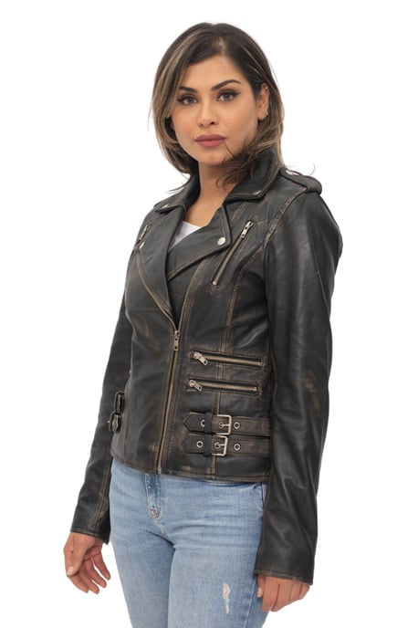 Womens Leather Vintage Brando Biker Jacket-Orlando