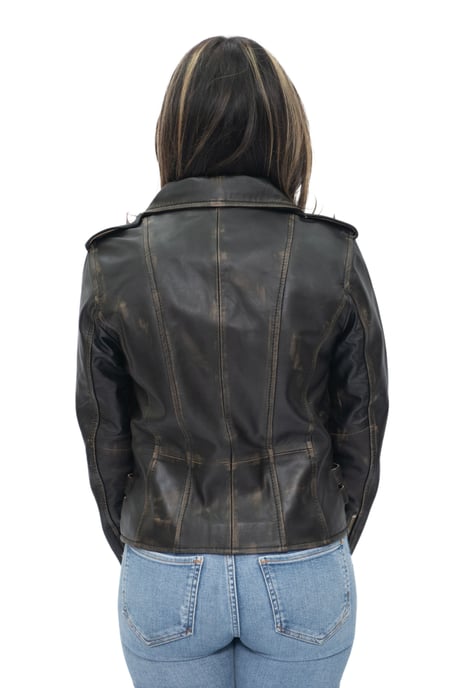 Womens Leather Vintage Brando Biker Jacket-Orlando