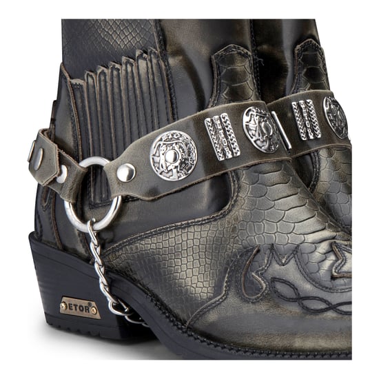 Mens Olive Snakeskin Winklepicker Cowboy Leather Ankle Boots
