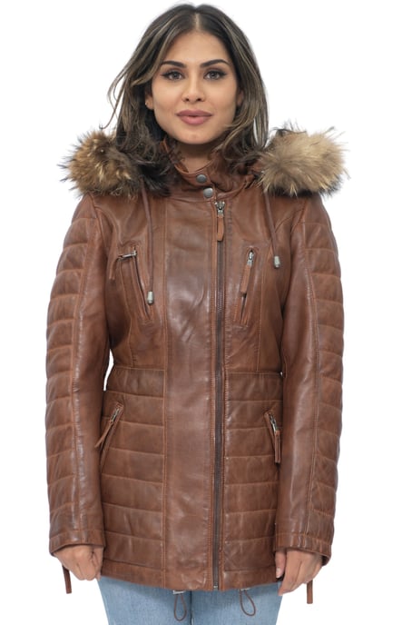 Womens Quilted Leather Parka Jacket-Curitiba