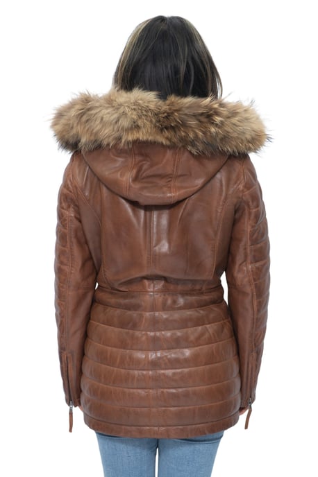 Womens Quilted Leather Parka Jacket-Curitiba