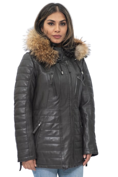 Womens Quilted Leather Parka Jacket-Curitiba