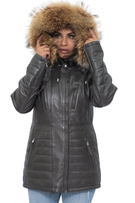Womens Quilted Leather Parka Jacket-Curitiba