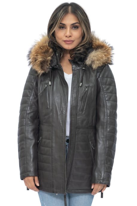 Womens Quilted Leather Parka Jacket-Curitiba