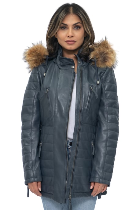 Womens Quilted Leather Parka Jacket-Curitiba