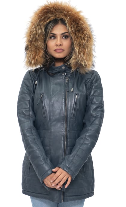 Womens Quilted Leather Parka Jacket-Curitiba