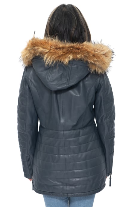 Womens Quilted Leather Parka Jacket-Curitiba