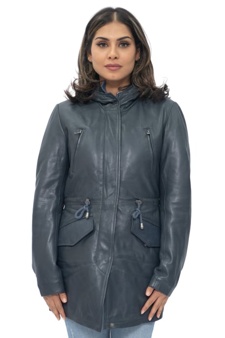 Womens Leather Hooded Parka Jacket-Bucharest