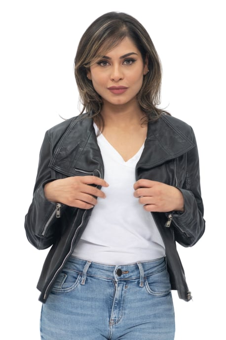 Womens Leather Shawl Wrap Biker Jacket - Riga