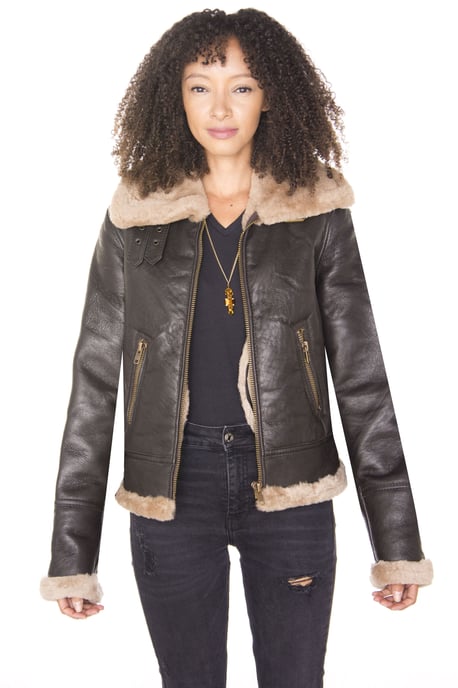 Womens Brown B3 Sheepskin Leather Flying Jacket-Kayseri