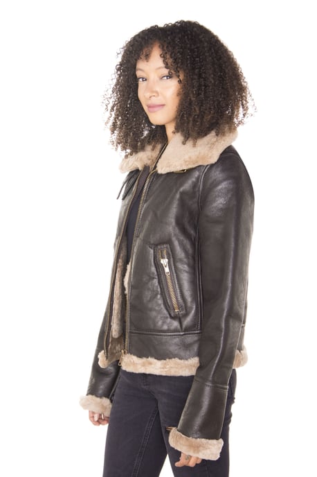 Womens Brown B3 Sheepskin Leather Flying Jacket-Kayseri