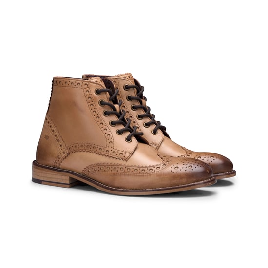 Mens Classic Oxford Tan Leather Gatsby Brogue Ankle Boots