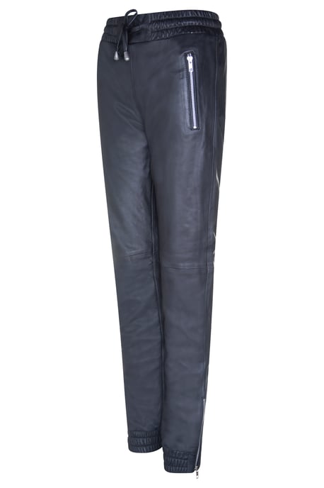 Women's Black Leather Nappa Trousers Joggers