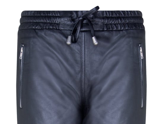 Women's Black Leather Nappa Trousers Joggers