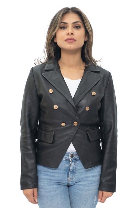 Womens Leather Military Blazer Jacket-Aalborg