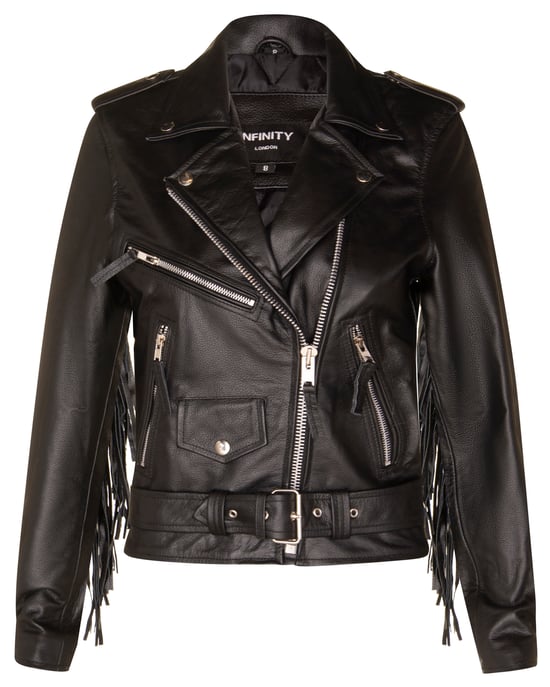 Womens Black FRINGE TASSELED Biker Jacket - Seville