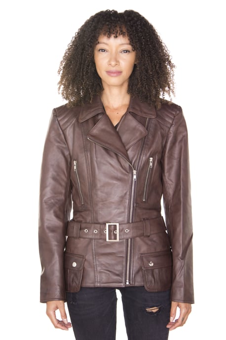 Womens Long Leather Biker Jacket-Quito