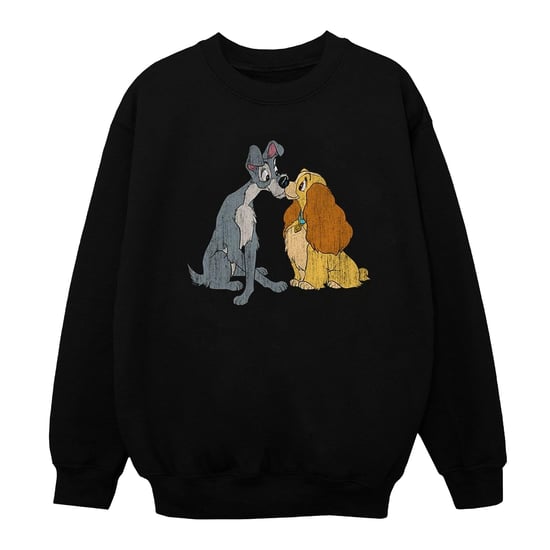 Disney Girls Lady And The Tramp Distressed Kiss Sweatshirt (Black)