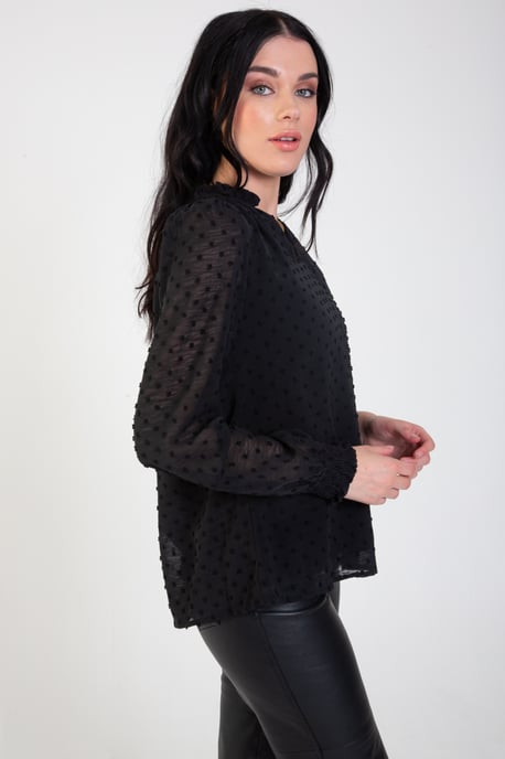 Dobby Chiffon Long Sleeve Blouse