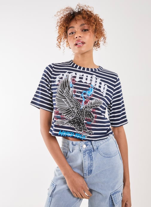 Striped Printed Graphic Tee