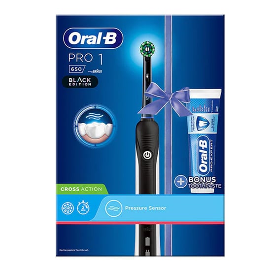 Oral-B Pro 1-650 Black Electric Toothbrush with Toothbrush Head & Bonus Pro-Expert Professional Protection Toothpaste
