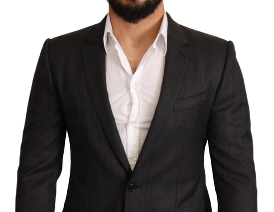 Dolce & Gabbana - Blazer Slim Fit en laine à carreaux gris pour homme - Image 4