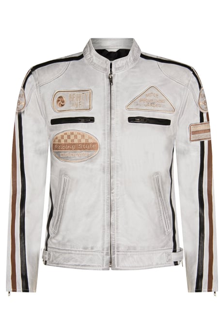 Leather racing biker motorcycle jacket with zipper