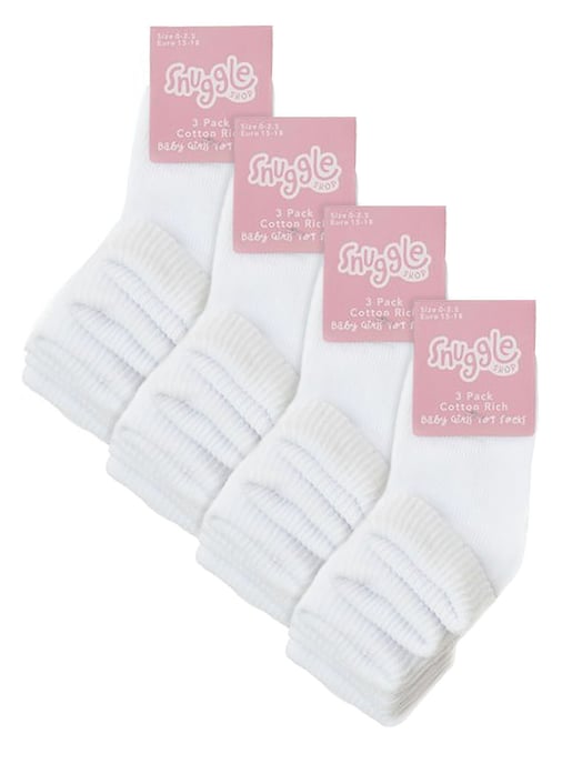 Baby Cotton Turn Over Top Socken | 6 Paar Pack | Socken Snob | Plain Funny Socken für Jungen und Mädchen - Weiß - Image 2