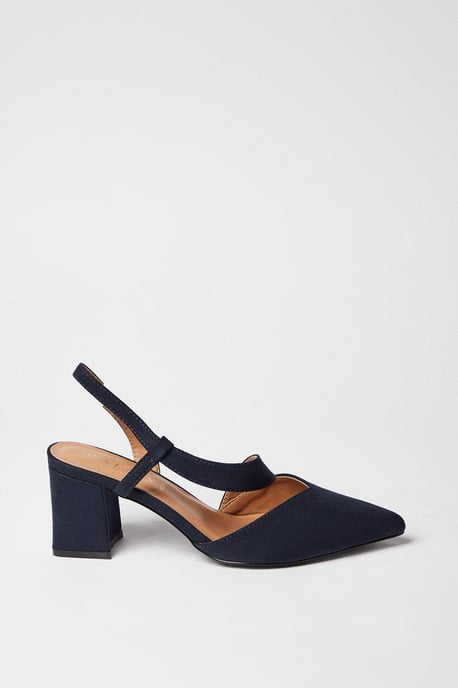 Wide Fit Eve Asymmetric Strap Block Heel Pointed Court Shoes - Image 2