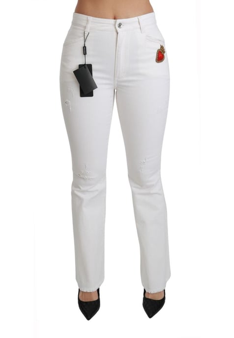 Dolce & Gabbana Damen Weiße Herz Flared Stretch Baumwollhose - Image 1