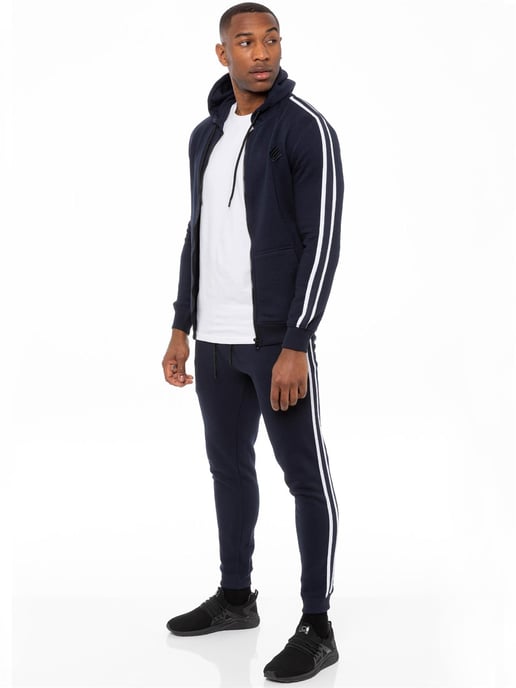 Enzo | Herren Zip Up Tape Hoodie Trainingsanzug Set - Navy - Image 1