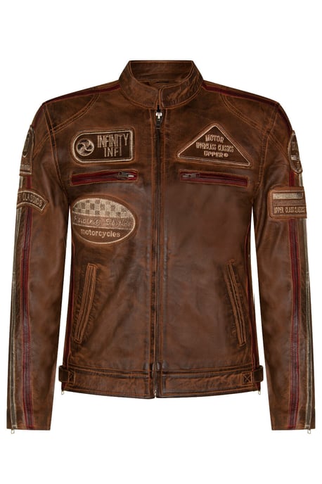 Leather racing biker motorcycle jacket with zipper