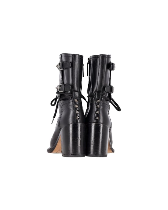 Valentino Garavani Rockstud Doppel-Schnallen Stiefeletten aus schwarzem Leder - Image 4
