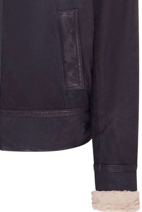 Mens Blue Real Sheep Suede Bomber Aviator Jacket - Sandnes