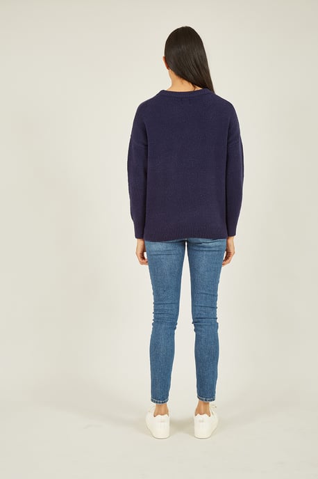 Navy Sequin Bow Knitted Jumper