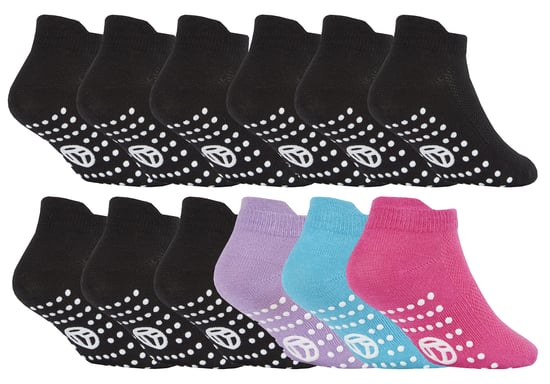 12 Paar Kinder Low Cut Knöchelsocken mit rutschfester Sohle - Pink / Schwarz - Image 1