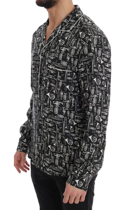 Dolce & Gabbana Schwarze Seiden-JAZZ-Motiv Druck Freizeitshirt - Image 2