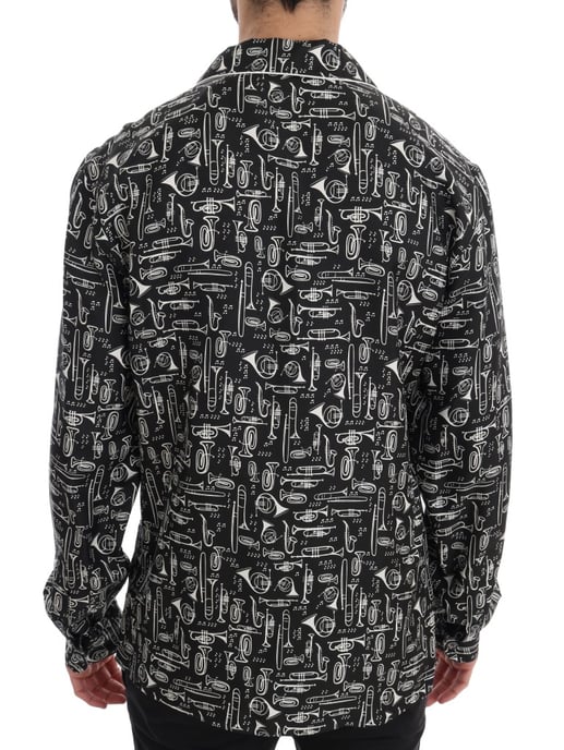 Dolce & Gabbana Schwarze Seiden-JAZZ-Motiv Druck Freizeitshirt - Image 3
