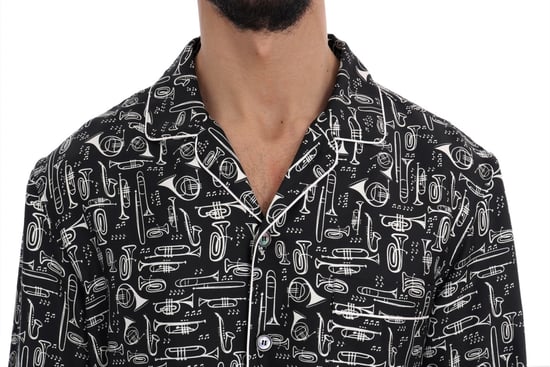 Dolce & Gabbana Schwarze Seiden-JAZZ-Motiv Druck Freizeitshirt - Image 4