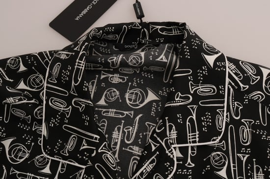 Dolce & Gabbana Schwarze Seiden-JAZZ-Motiv Druck Freizeitshirt - Image 6