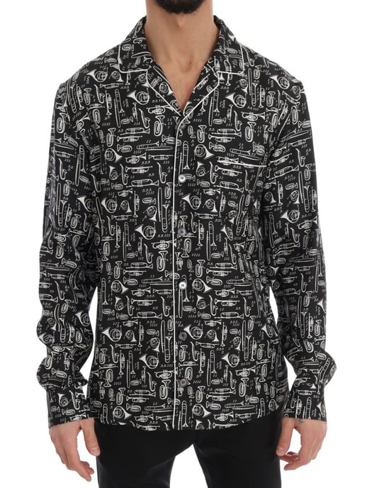 Dolce & Gabbana Schwarze Seiden-JAZZ-Motiv Druck Freizeitshirt - Image 1