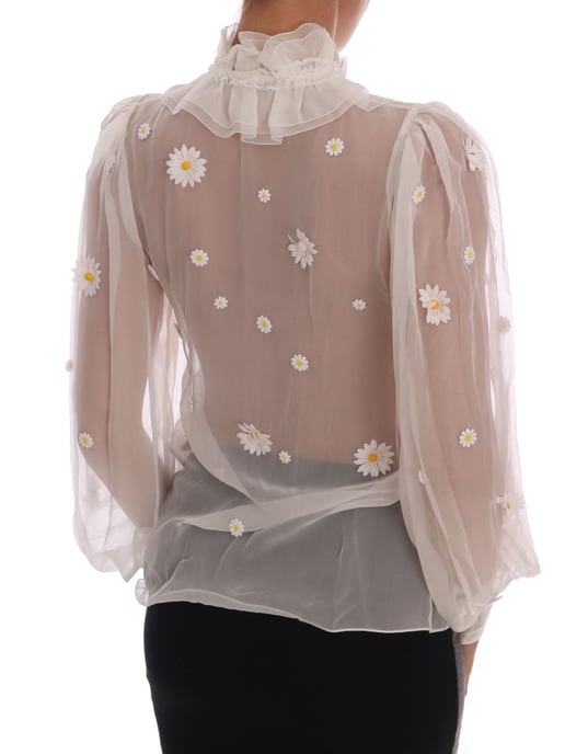 Dolce & Gabbana Weiße Gänseblümchen Applikation Seidenhemd - Image 4