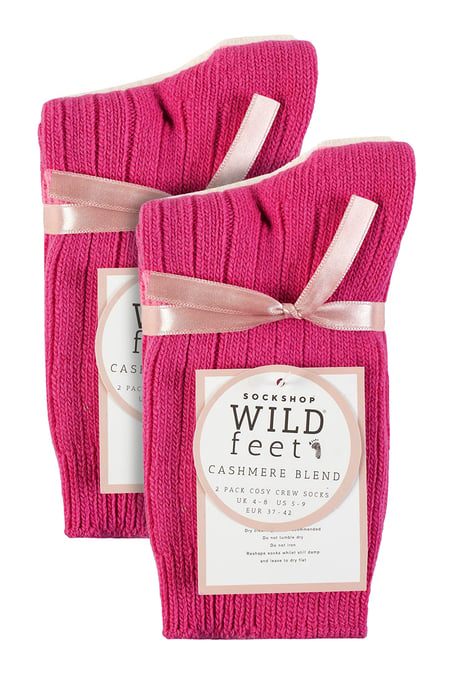 4er-Pack Damen Kaschmir-Stiefelsocken | Wildfeet | Gerippte Crew-Woll-Bettsocken - Wein/Creme - Image 2