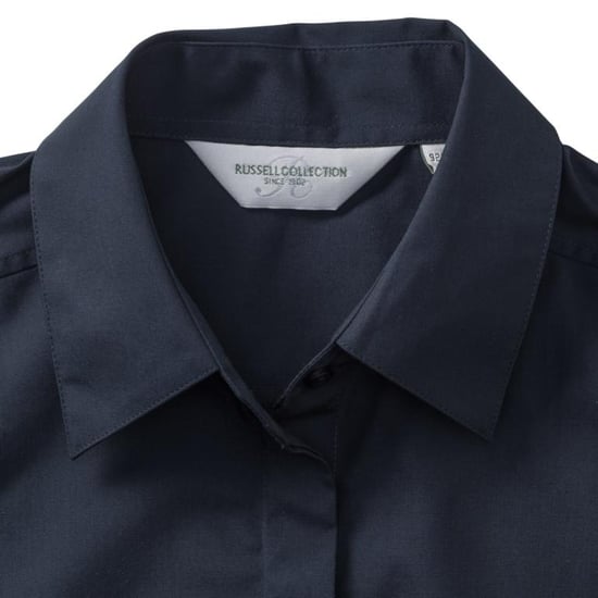 Russell Collection Easy Care Fitted Poplin Bluse, kurzarm (Dunkelblau) - Image 4