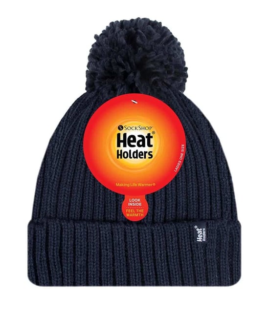 Ladies Ribbed Cuffed Thermal isoliert Winter Pom Pom Bommelmütze - Image 2