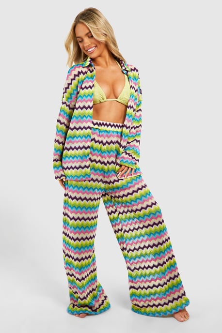 Zig Zag Knitted Wide Leg Beach Trousers - Image 1