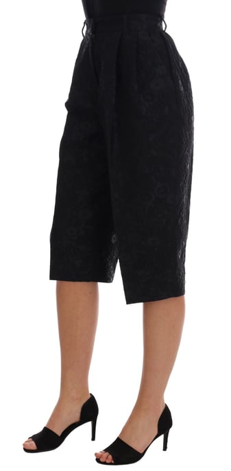 Dolce & Gabbana Schwarze Brokat High Waist Capri-Shorts - Image 2